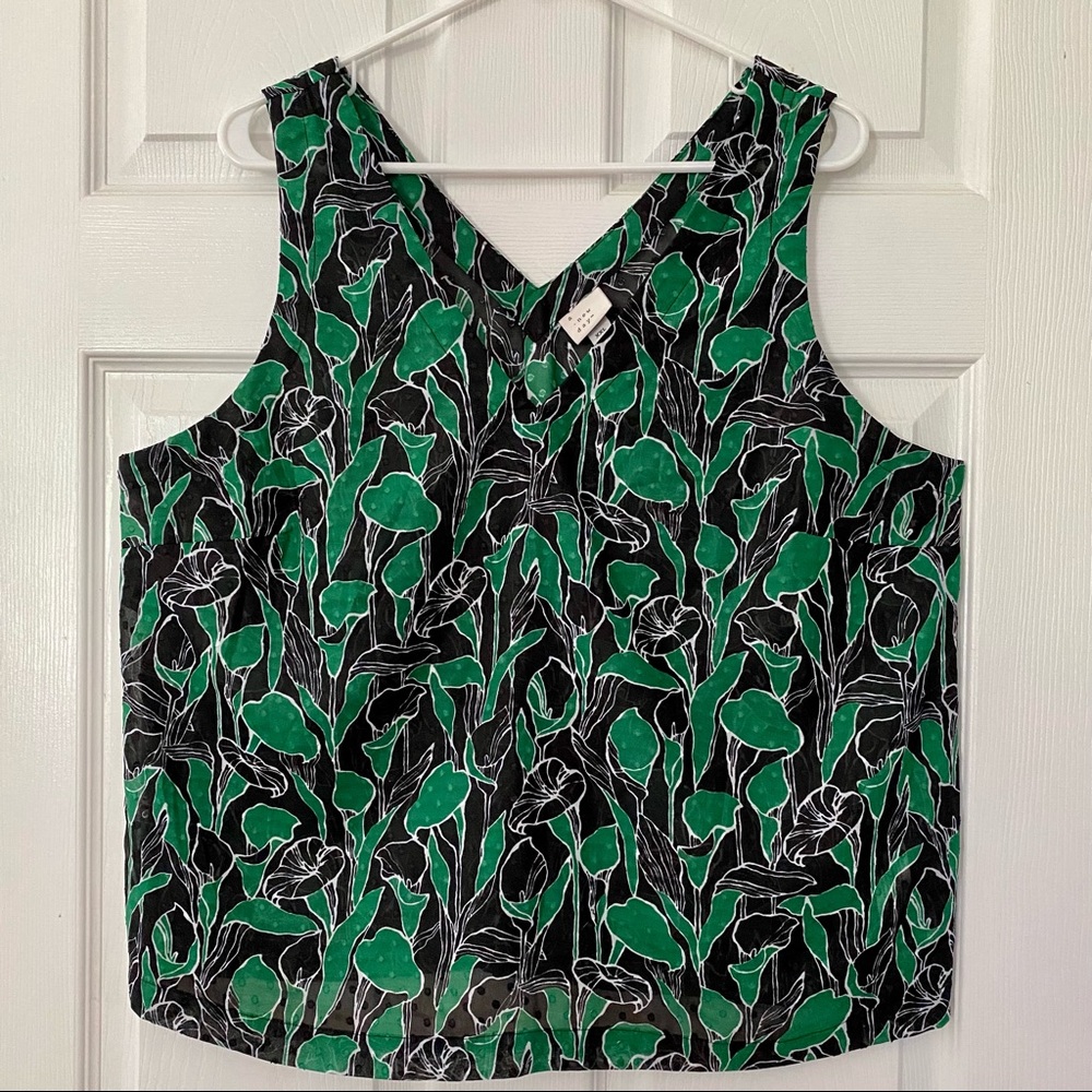 A NEW DAY Green + Black Polka Dots Tank Top Blouse